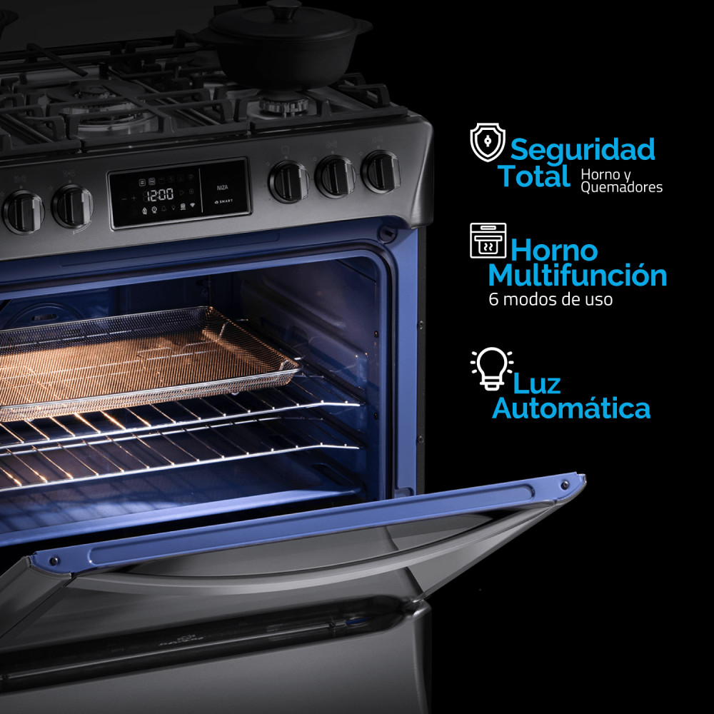Cocina a Gas Indurama Niza Zafiro|5 Hornillas|Smart modelo NIZA-ZFO-SMART cómpralo en Mi Bodega Ec