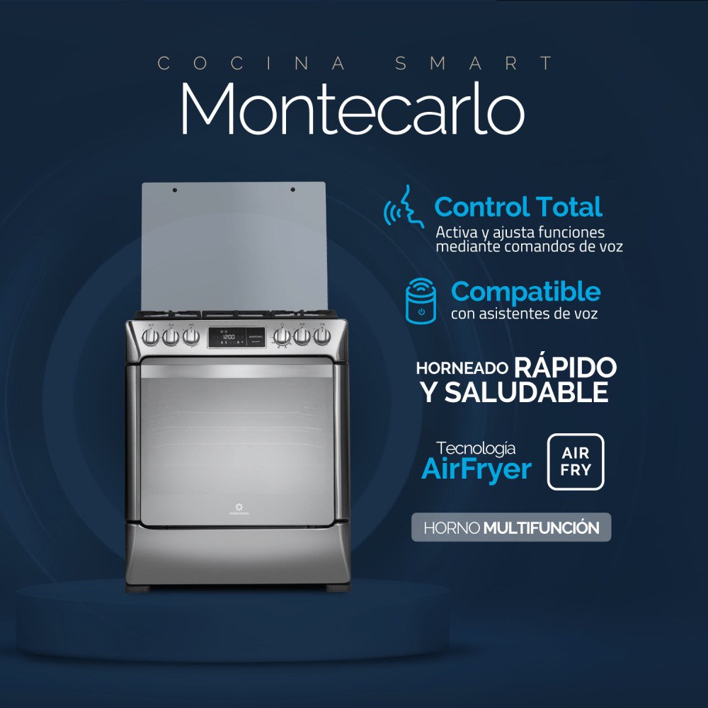 Cocina a Gas Indurama Montecarlos Zafiro Smart | 5 Hornillas | 30" Croma Cocina a Gas Indurama Montecarlos Zafiro Smart | 5 Hornillas | 30" Croma modelo MONTECARLOS-ZFO-SMART cómpralo en Mi Bodega Ec