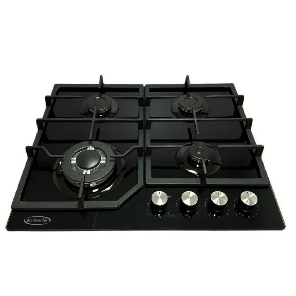 Encimera a gas Continental GB6094GB empotrable de vidrio | 4 quemadores, encendido eléctrico, sistema corta gas modelo GB6094GB cómpralo en Mi Bodega Ec