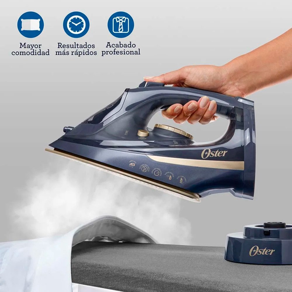 Plancha de vapor inalámbrica Oster | 2 en 1 con suela de cerámica, azul