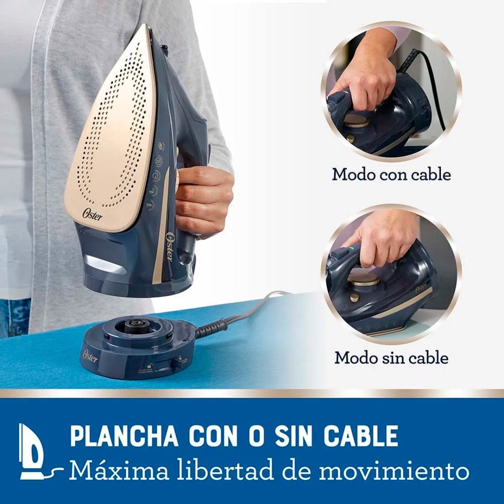 Plancha de vapor inalámbrica Oster | 2 en 1 con suela de cerámica, azul modelo GCSTCC5000-013 cómpralo en Mi Bodega Ec
