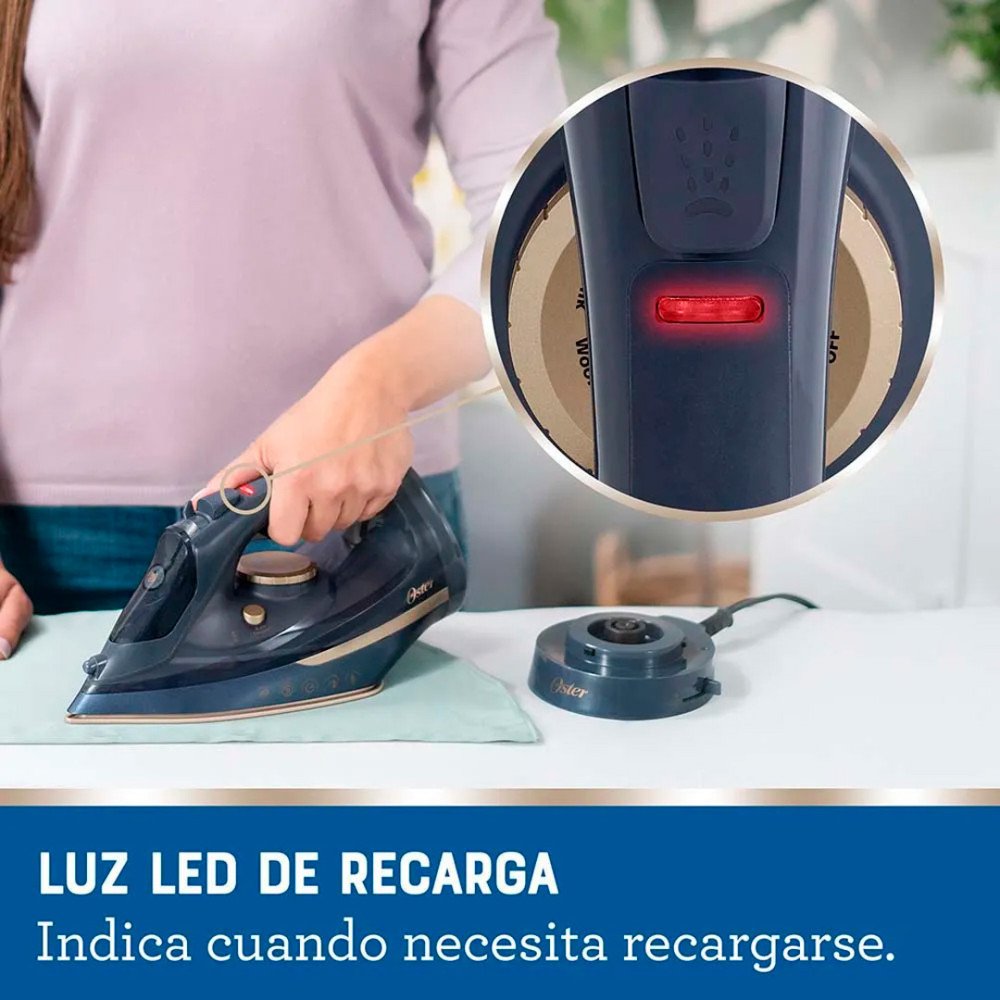 Plancha de vapor inalámbrica Oster | 2 en 1 con suela de cerámica, azul