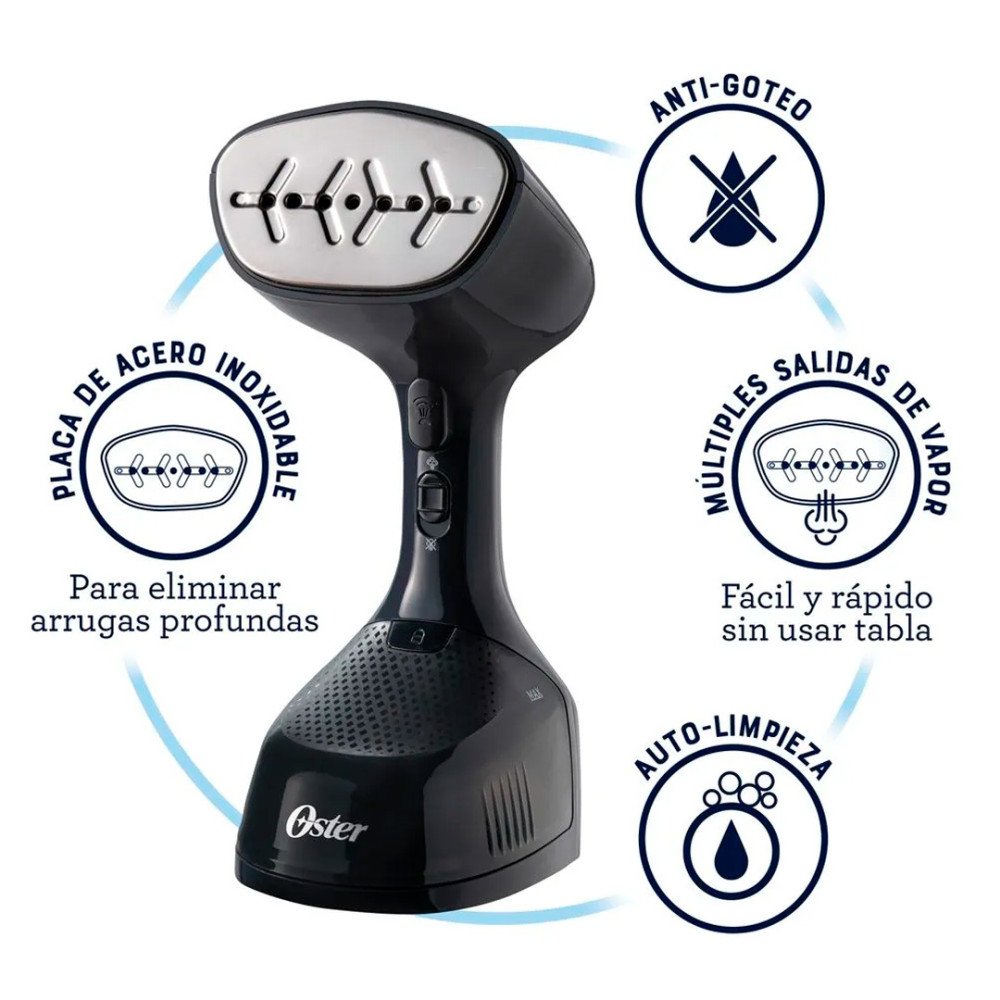 Vaporizador de telas portátil Oster | cable de 2,5 mts, capacidad de 240 ml color negro modelo GCSTES-101-013 cómpralo en Mi Bodega Ec