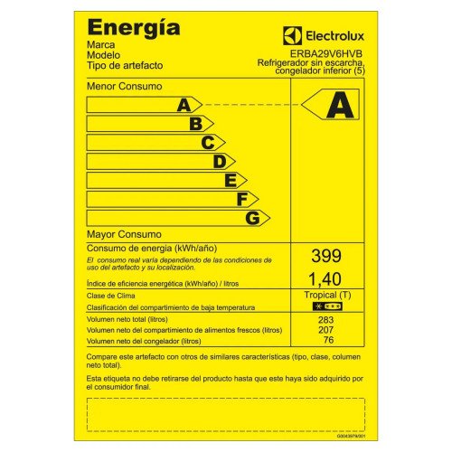 Refrigeradora Electrolux ERBA29V6HVB| 285 Lt. | Bottom Freezer modelo ERBA29V6HVB cómpralo en Mi Bodega Ec