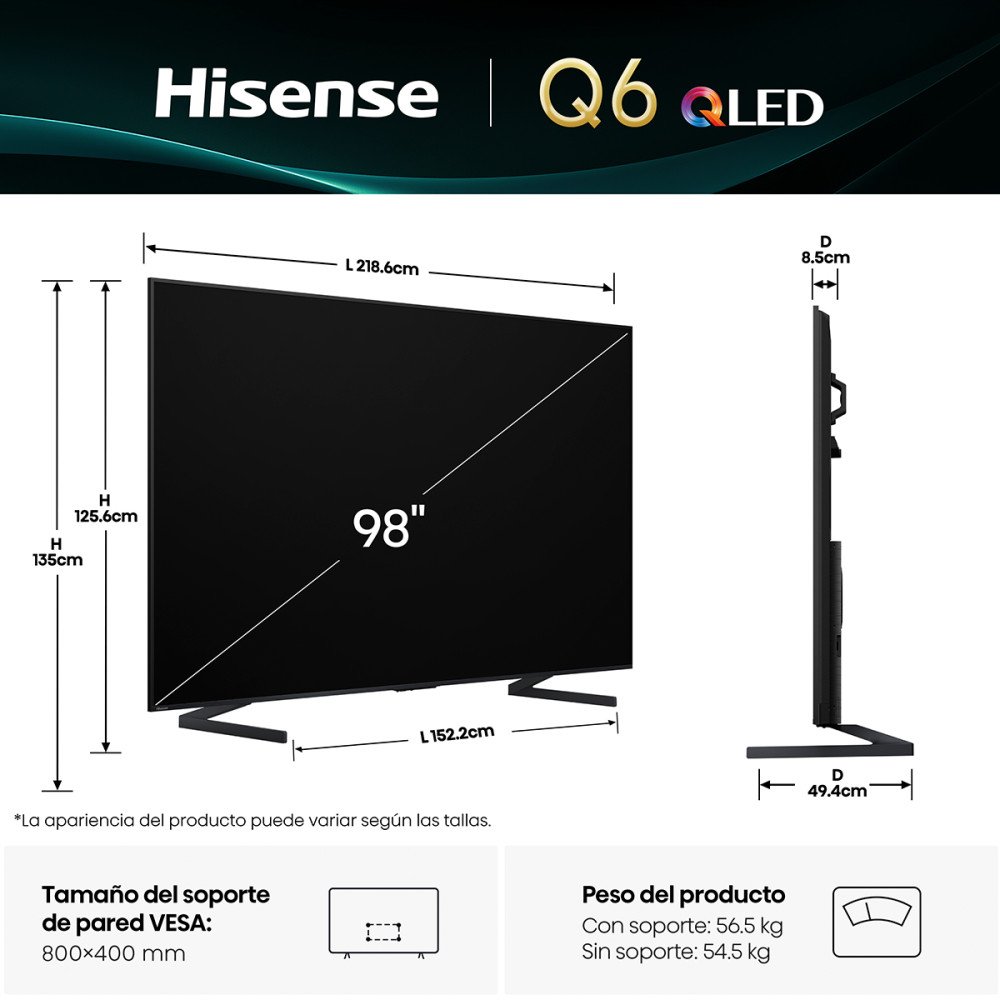 Televisor Hisense Q6QG 98'' | QLed 4K UHD modelo HS-98Q6QG cómpralo en Mi Bodega Ec