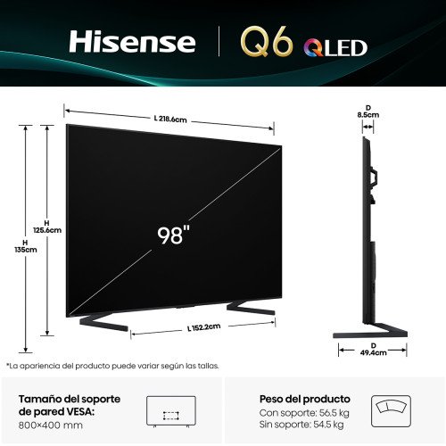 Televisor Hisense Q6QG 98'' | QLed 4K UHD modelo HS-98Q6QG cómpralo en Mi Bodega Ec