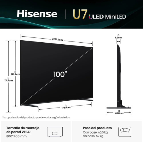 Televisor Hisense MiniLED 100U7QG  100" | Hi-QLED 4K UHD modelo 100U7QG cómpralo en Mi Bodega Ec