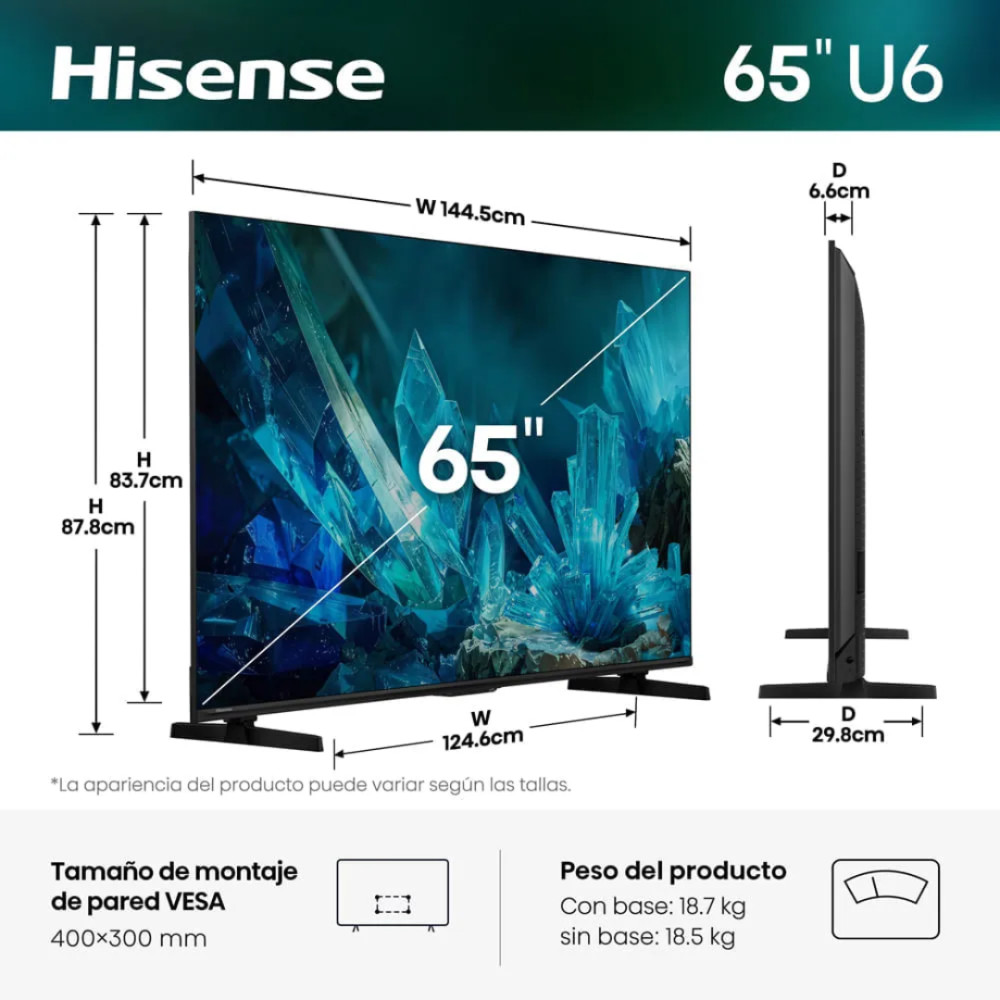 Televisor Hisense Mini 65U6ESG  65"| QLED 4K UHD modelo 65U6ESG cómpralo en Mi Bodega Ec