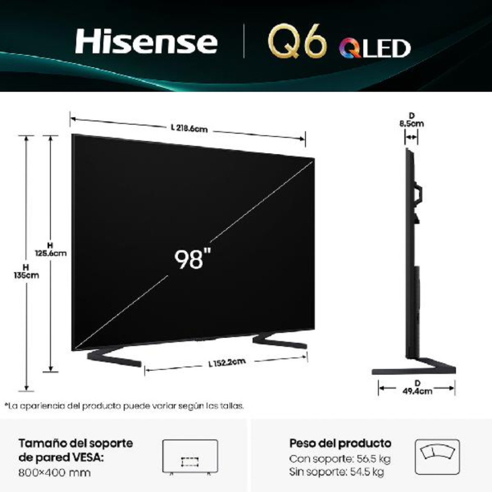 Televisor Hisense 98Q6QG  98"| QLED 4K UHD modelo 98Q6QG cómpralo en Mi Bodega Ec