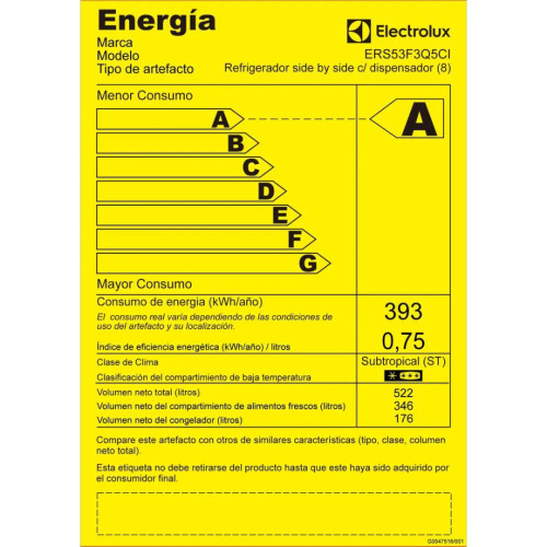 Refrigeradora Electrolux ERS53F3Q5CI | 522Lt. | Side By Side modelo ERS53F3Q5CI cómpralo en Mi Bodega Ec