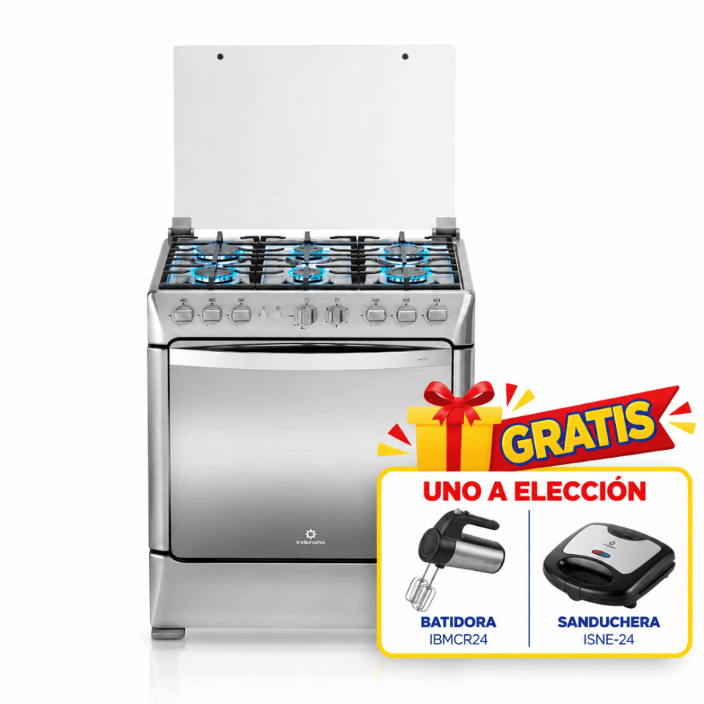 Cocina a Gas Indurama Galicia Zafiro | 6 Hornillas | MaxGrill modelo GALICIA-ZFO cómpralo en Mi Bodega Ec