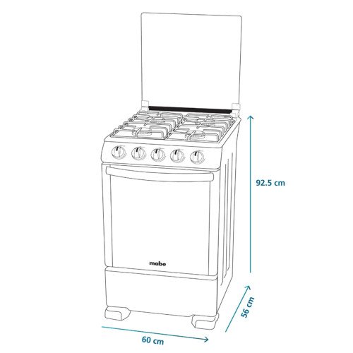 Cocina a Gas Mabe EM6030SG0 | 4 Hornillas | Encendido Luz Horno 60 cm modelo EM6030SG0 cómpralo en Mi Bodega Ec