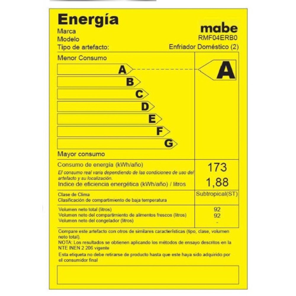 MABE | MINIBAR 93 LITROS | BLANCO CON LLAVE modelo RMF04ERBO cómpralo en Mi Bodega Ec