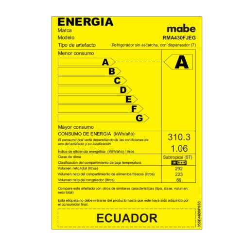 Refrigeradora Mabe Top Mount RMA430FJEG | 300 Lt. | Dispensador, Negro modelo RMA430FJEG cómpralo en Mi Bodega Ec