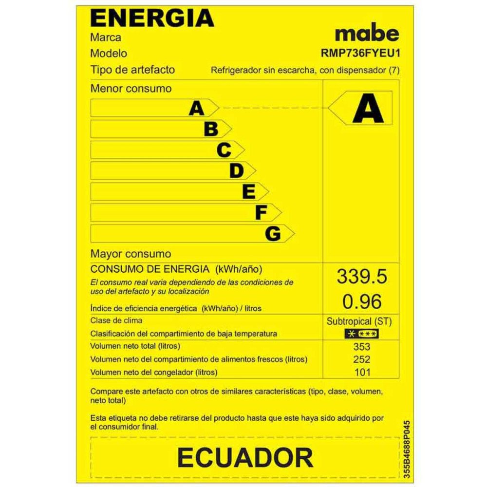 Refrigeradora Mabe Top Mount RMP736FYEU1 | 360 Lt. | Dispensador, Inoxidable modelo RMP736FYEU1 cómpralo en Mi Bodega Ec