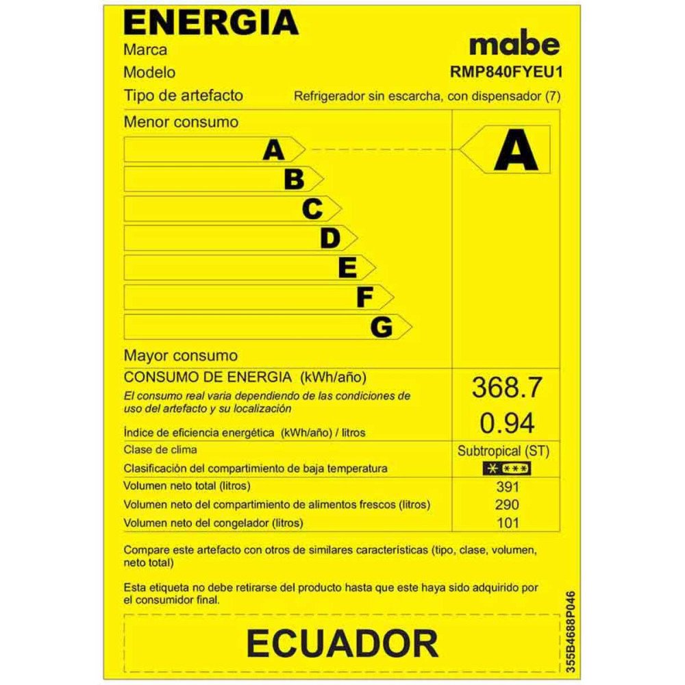 Refrigeradora Mabe Top Mount RMP840FZEU1 | 400 Lt. | No frost, Digital, Dispensador, Inoxidable modelo RMP840FZEU1 cómpralo en Mi Bodega Ec