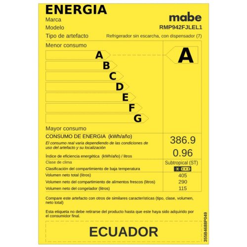 Refrigeradora Mabe RMP942FJLEL1 | 420 Lt. | Con Dispensador, Platino modelo RMP942FJLEL1 cómpralo en Mi Bodega Ec
