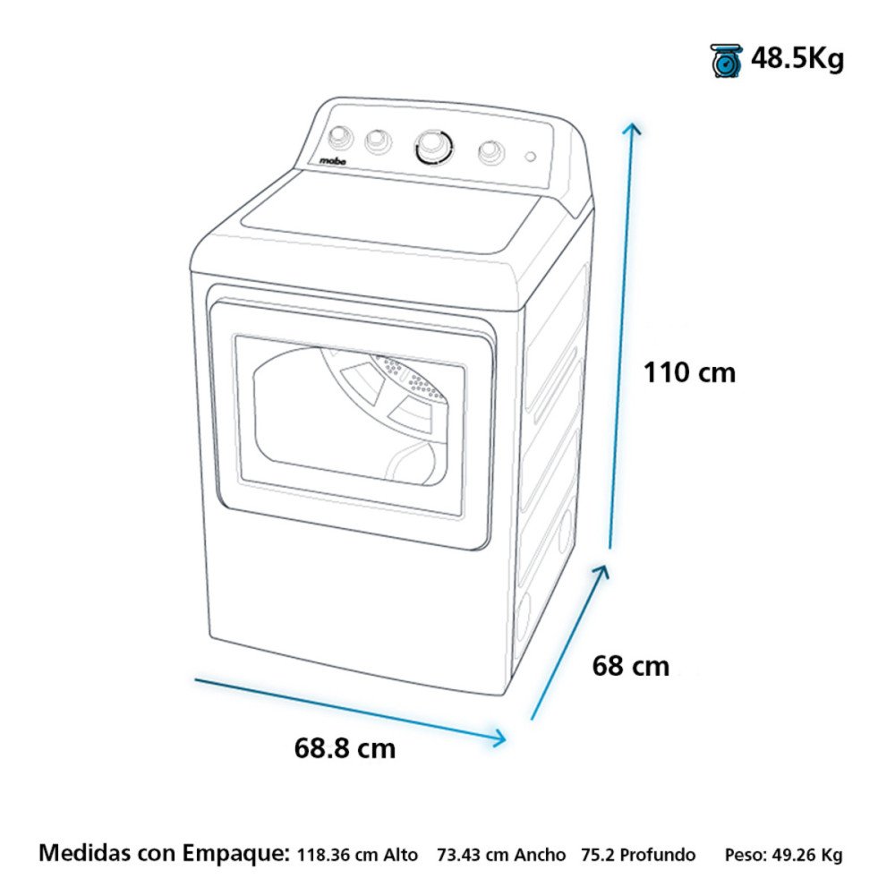 MABE | SECADORA A GAS 18 KG| CARGA FRONTAL | BLANCO modelo SMG26N5MNBAB0 cómpralo en Mi Bodega Ec
