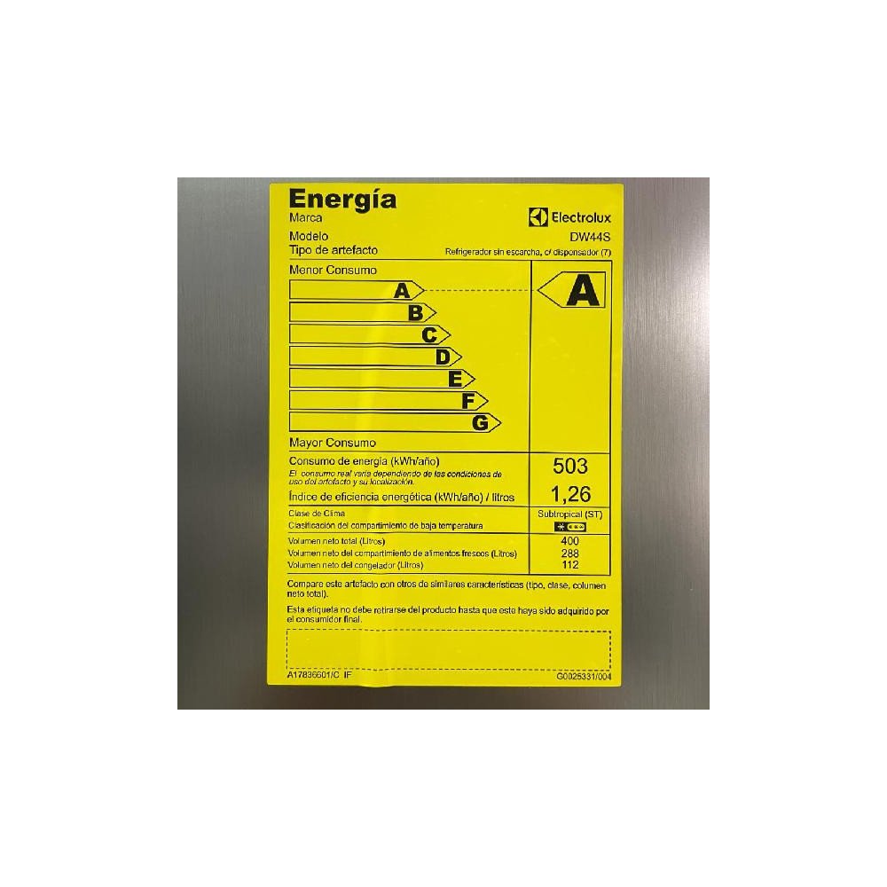 Refrigeradora Electrolux DW44S | 420 Lt. | No Frost, Dispensador, Silver modelo DW44S cómpralo en Mi Bodega Ec