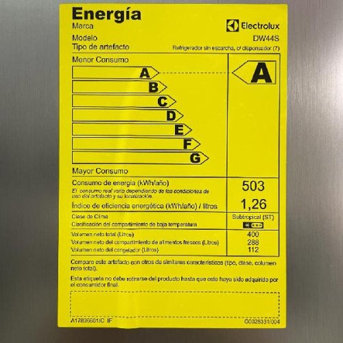 Refrigeradora Electrolux DW44S | 420 Lt. | No Frost, Dispensador, Silver modelo DW44S cómpralo en Mi Bodega Ec