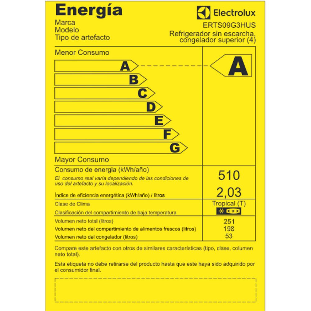 Refrigeradora Electrolux ERTS09G3HUS | 251 Lt. |Top Freezer modelo ERTS09G3HUS cómpralo en Mi Bodega Ec