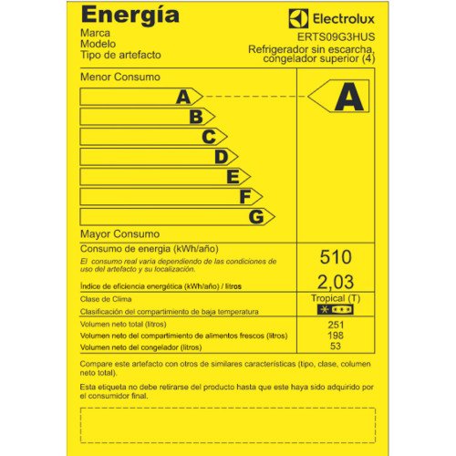 Refrigeradora Electrolux ERTS09G3HUS | 251 Lt. | No frost, Silver modelo ERTS09G3HUS cómpralo en Mi Bodega Ec