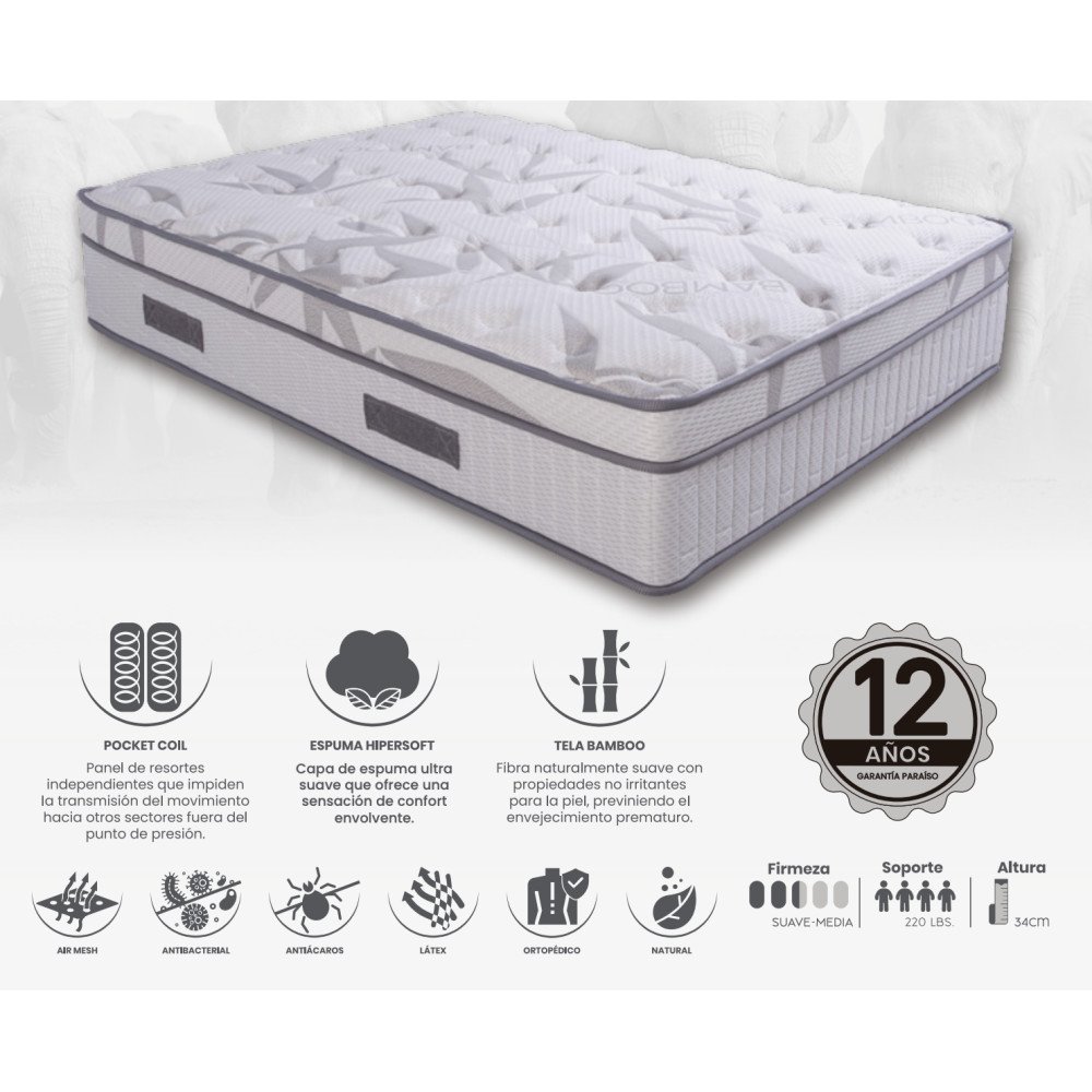 PARAÍSO | COLCHÓN POCKET BAMBOO modelo  cómpralo en Mi Bodega Ec